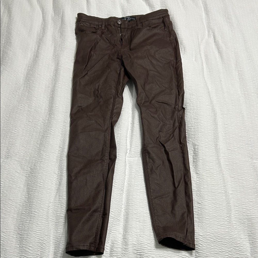 Women’s Brown Faux Leather Skinny Jeans size 8 Pants Stradivarius